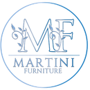 Logo for Martini Furniture, with intertwined blue letters 