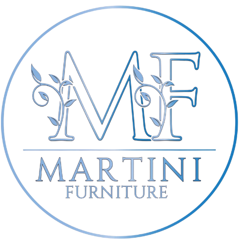 Logo for Martini Furniture, with intertwined blue letters 