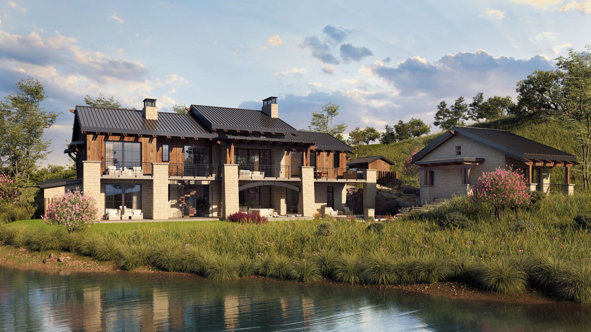 Artist's rendering of back of Lake House 1. Image is conceptual and subject to change.