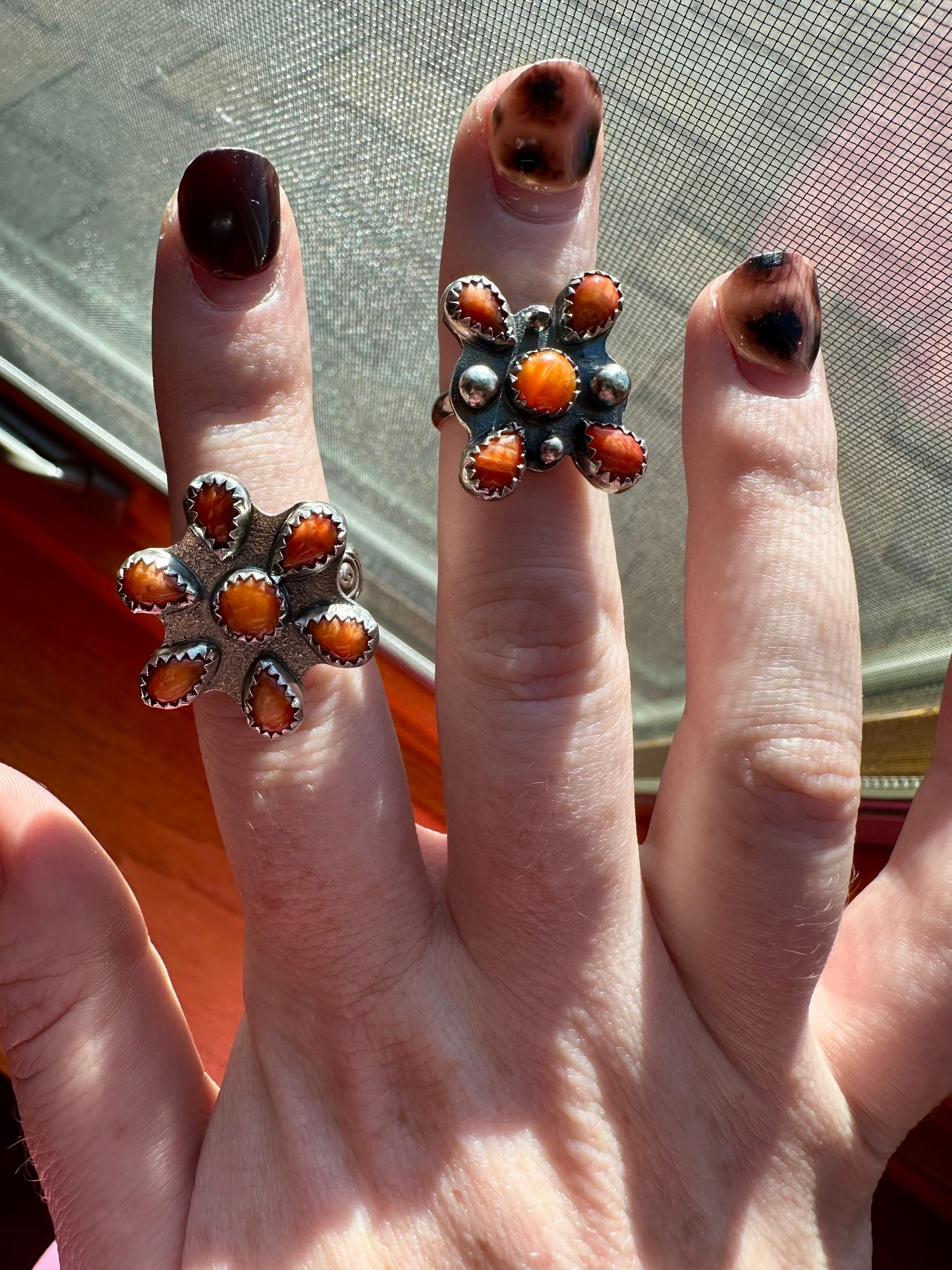 Orange Spiny Oyster Adjustable Cluster Ring