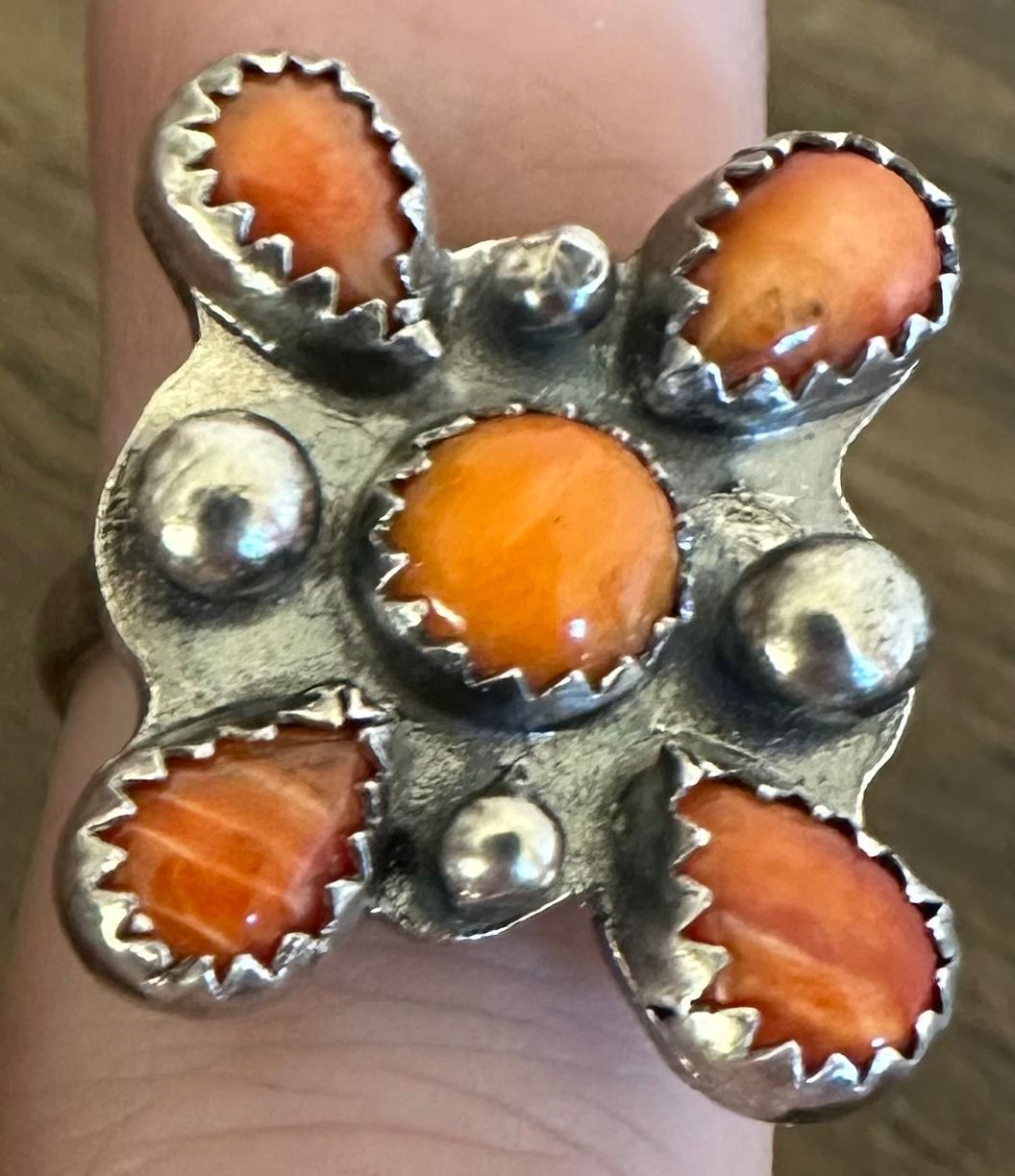 Orange Spiny Oyster Adjustable Cluster Ring