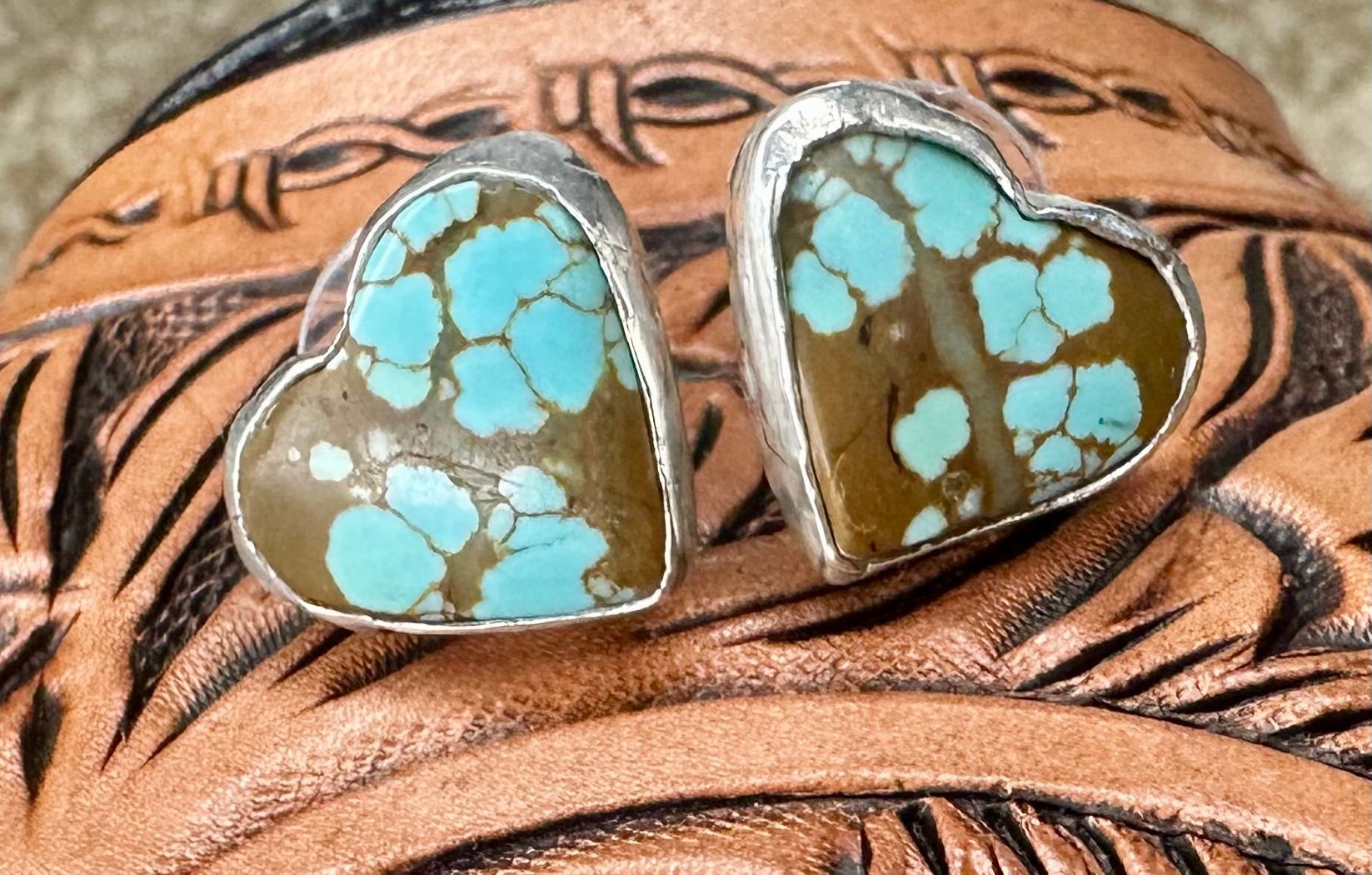 American Turquoise Sterling Silver Heart Shaped Stud Earrings