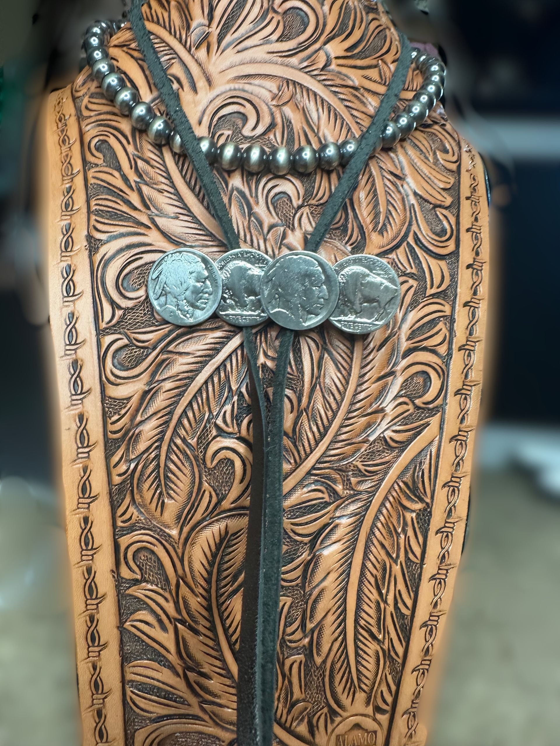 Buffalo Nickel Bolo Tie Leather Cord and Sterling Silver Clasp