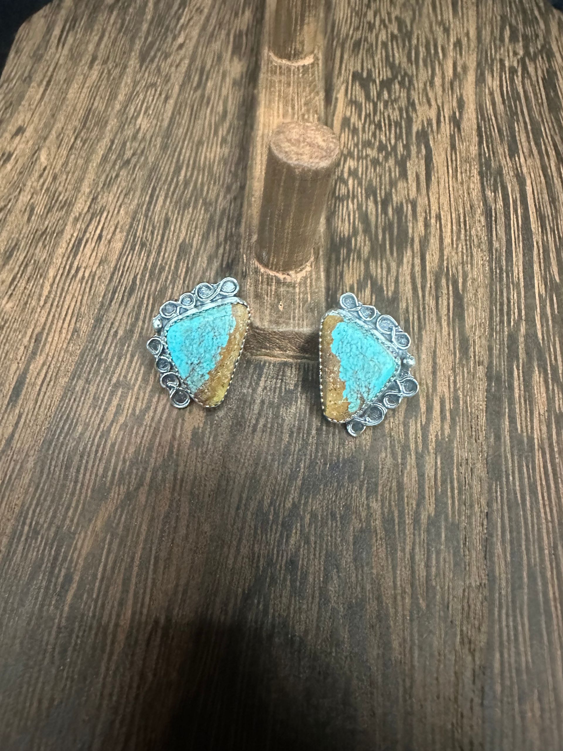 American Turquoise Triangle Studs with Sterling silver Figure 8 Details