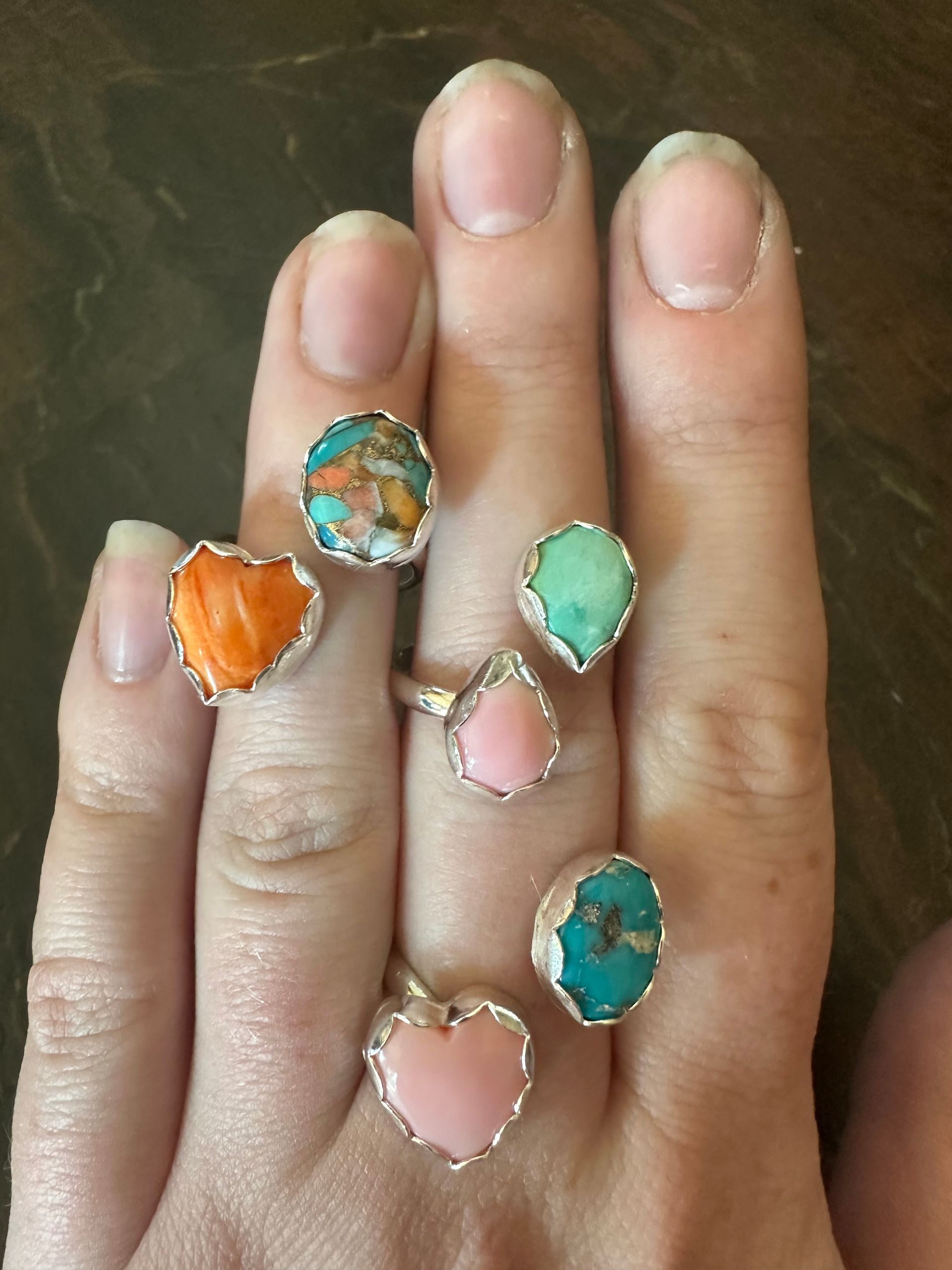 Sterling Silver Wrap Ring- Kingman composite Turquoise and Spiny Oyster