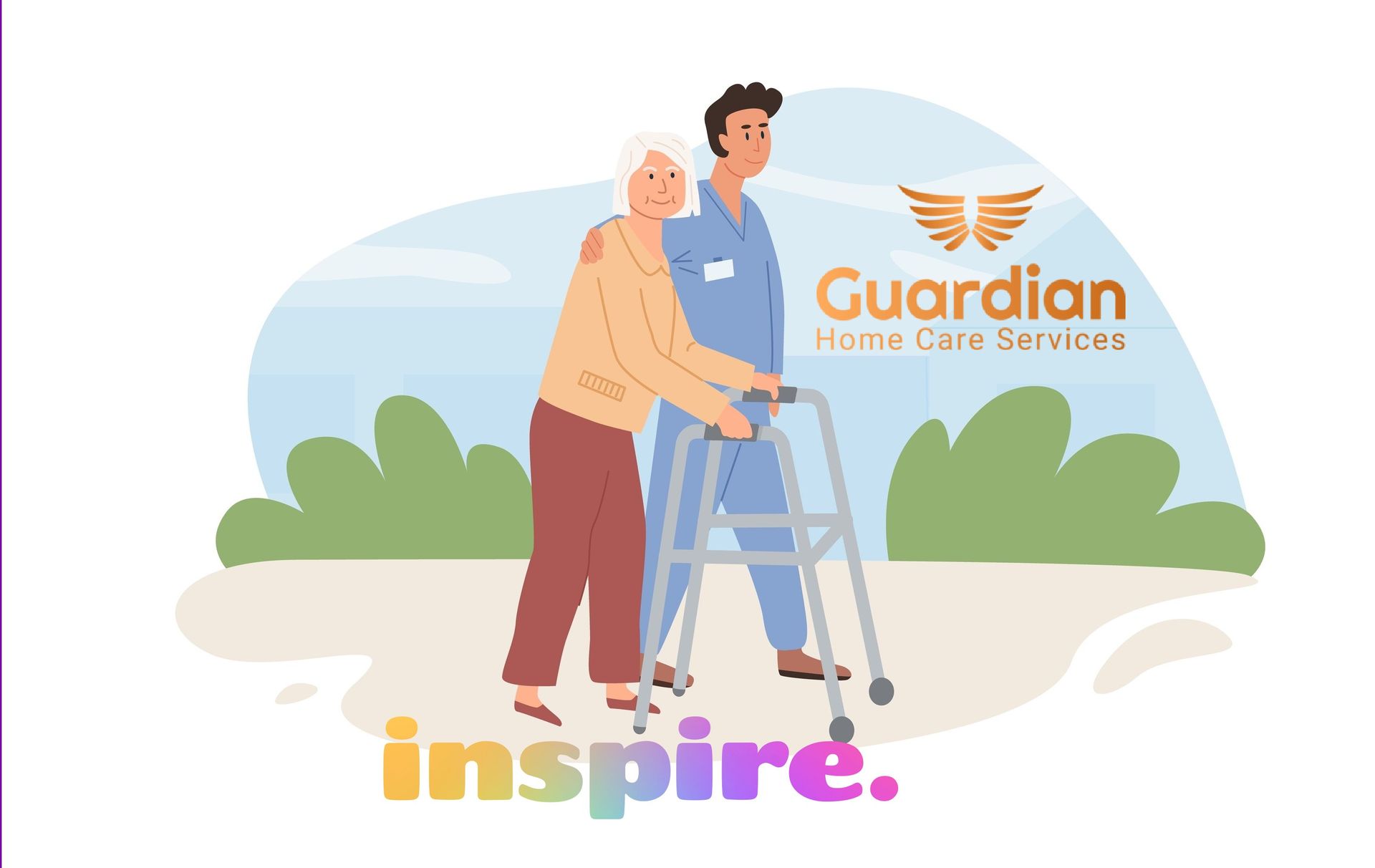 caregiver strolling the old man in wheelchair