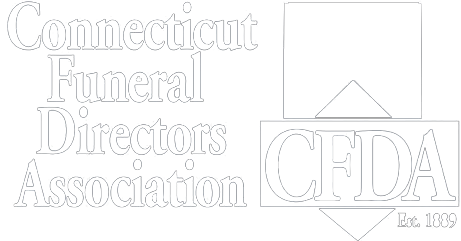 The logo for the connecticut funeral directors association is black and white.