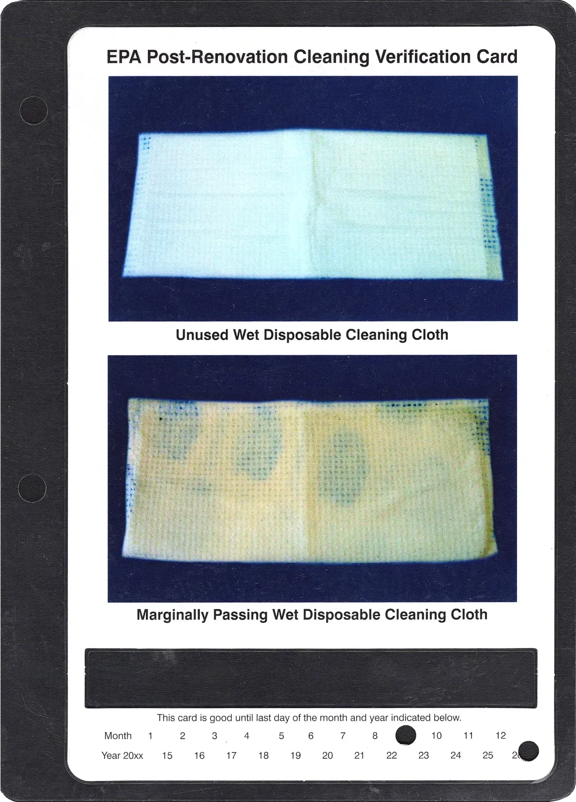 EPA Post Renovation Cleaning Verification Card