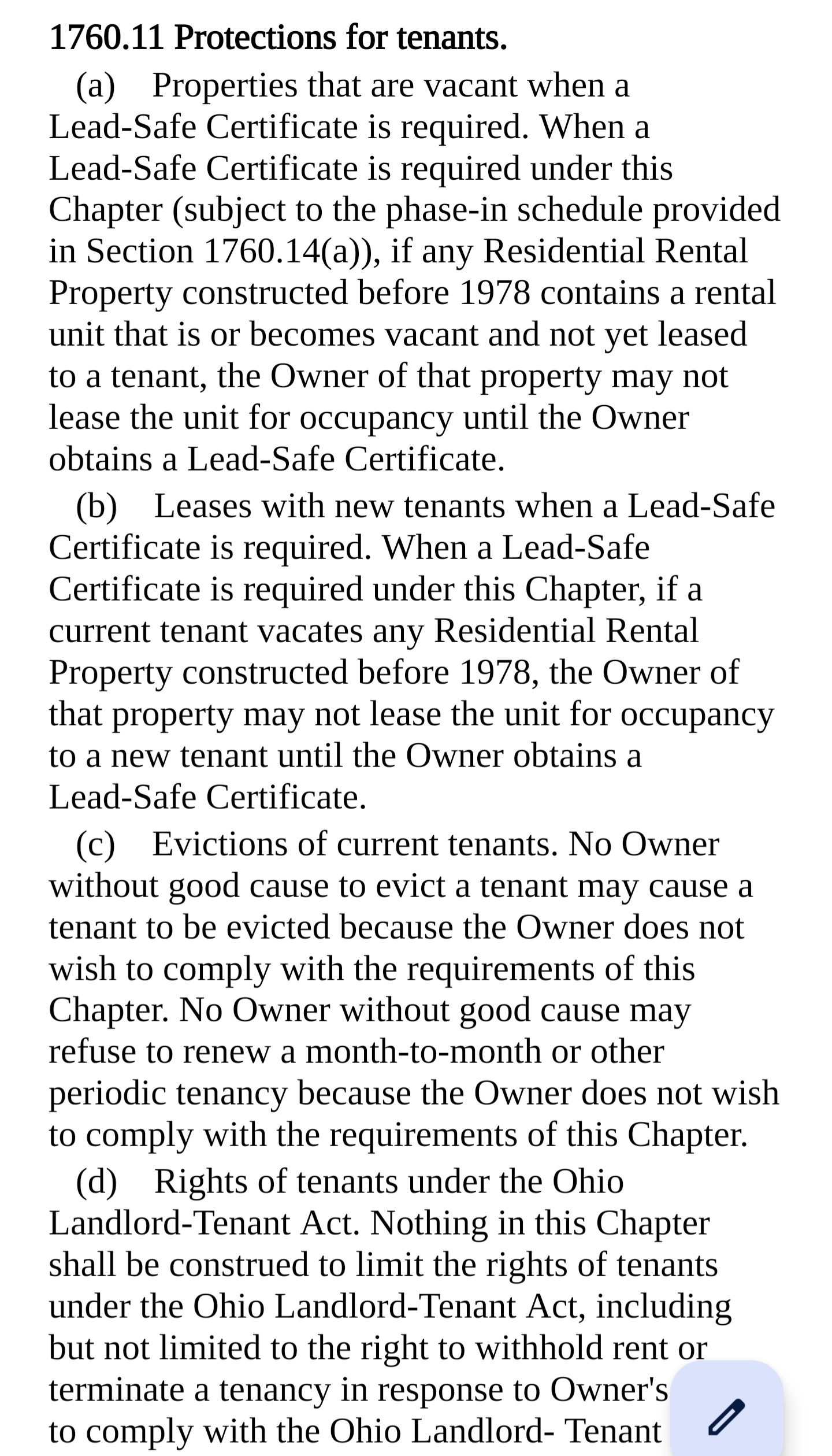 Protections for Tenants
