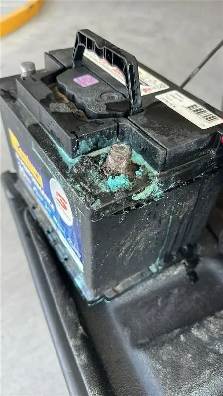 Corroded Car Battery With Blue-green Residue — Battery Assist Brisbane in Caboolture, QLD