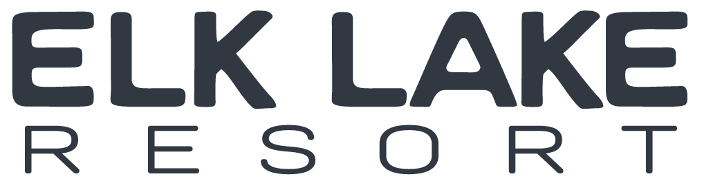 The elk lake resort logo is black and white on a white background.