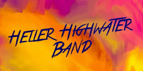 The heller highwater band logo is on a colorful background.