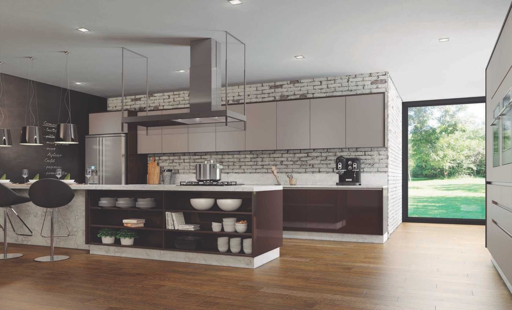 Cozinha Planejada cinza com marrom