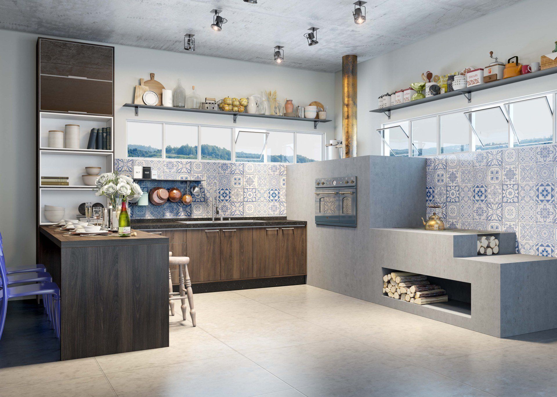 Cozinha planejada amadeirada com branco