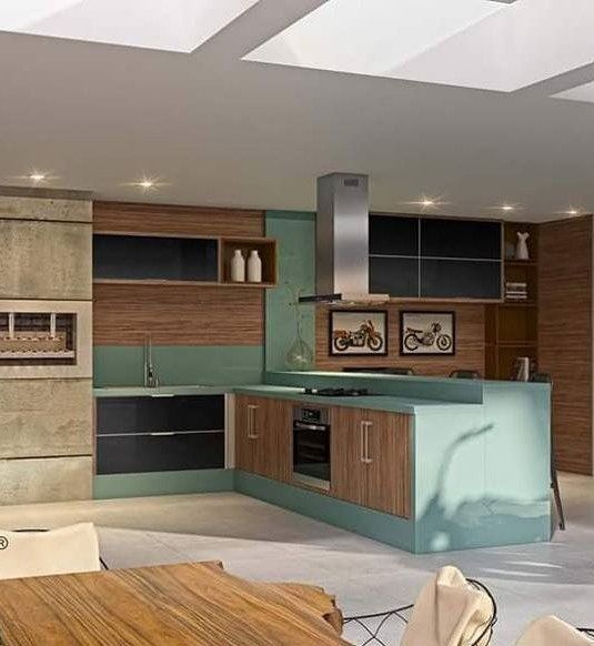 Área Gourmet amadeirada com Vidro Preto