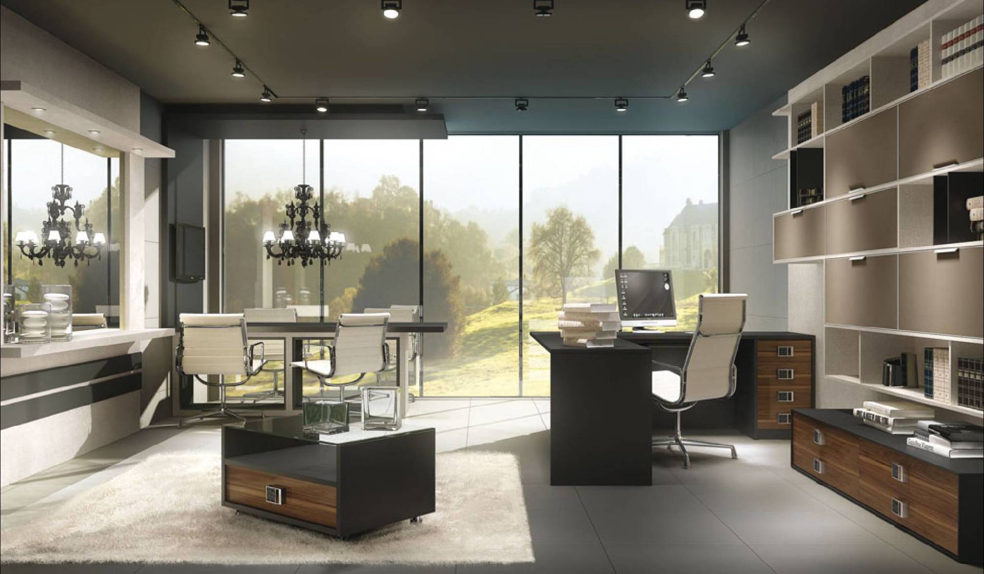 Escritório/ home office com detalhes preto