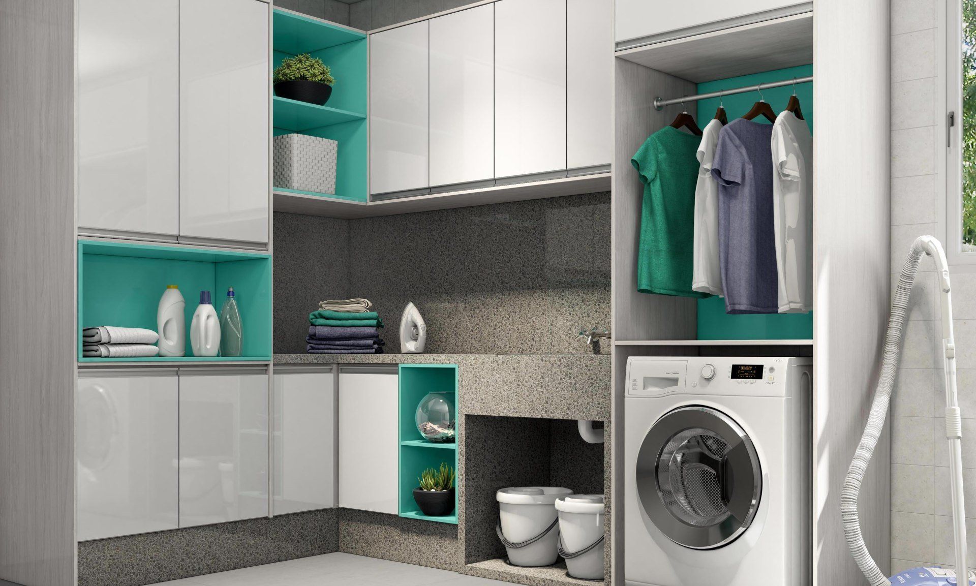 Lavanderia /área de serviço Branca com turquesa