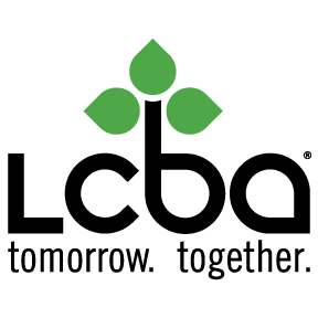 A logo for lcba tomorrow together with green leaves