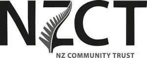 A black and white logo for the nz community trust