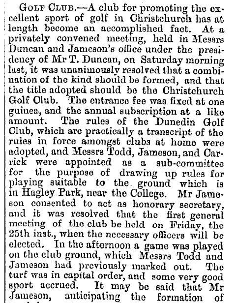 A newspaper article about the golf club in christchurch