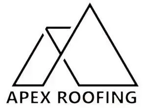 A black and white logo for apex roofing.