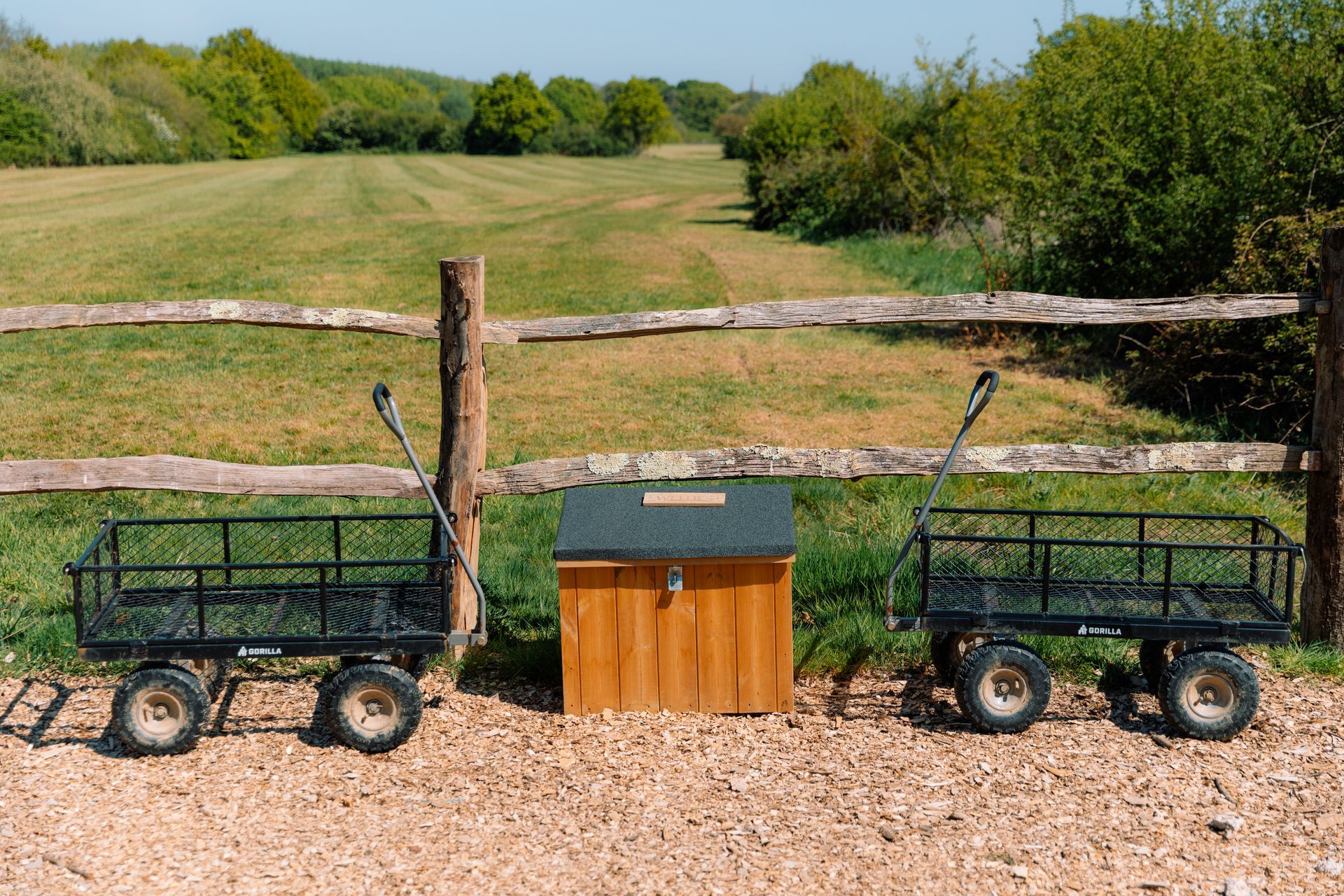 Festival trolleys, welly holder ready to walk to rural cabins