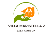 Logo di Villa Maristella 2: una mano verde che regge una casa arancione con due figure, sotto un arco verde. Testo in basso.