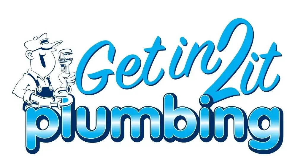 A logo for a plumbing company called get in 2 it plumbing