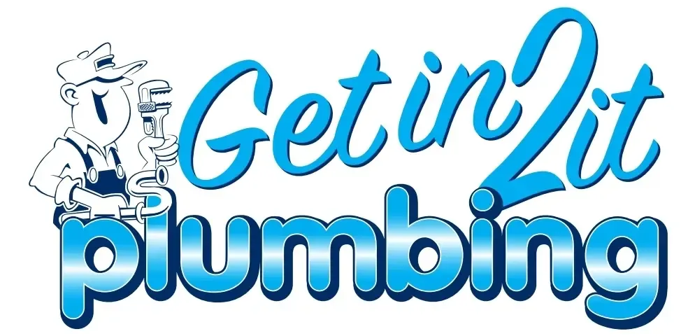 A logo for a plumbing company called get in 2 it plumbing