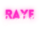 A pink and white logo for raye creative