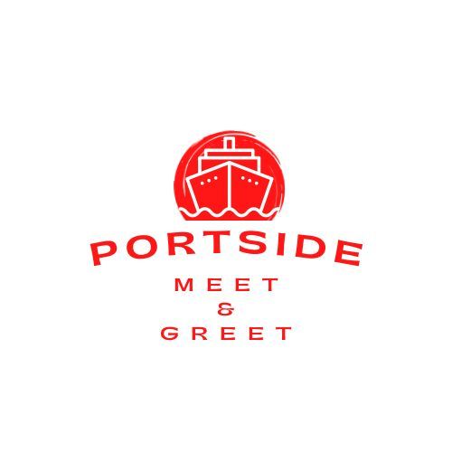 A red logo for portside meet and greet