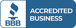 BBB Accredited Business logo with blue icon and text on white background