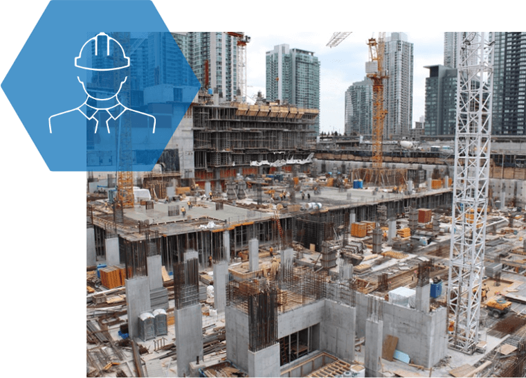 A construction site with a drawing of a man wearing a hard hat.