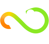 A green and orange infinity symbol on a white background