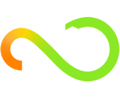 A green and orange infinity symbol on a white background