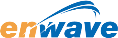 A blue and orange logo for a company called emwave