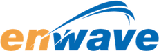 A blue and orange logo for a company called emwave