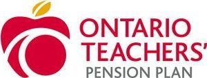 The ontario teachers pension plan logo is a red apple with a yellow stem.