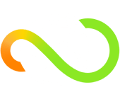 A green and orange infinity symbol on a white background