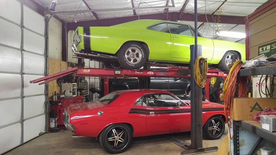 A car suspension setup underneath a car.