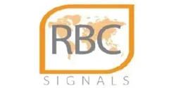 A logo for rbc signals with a map of the world in the background.