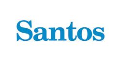 The word santos is written in blue on a white background.