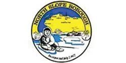 The seal of north slope borough is a cartoon of a man on skis.