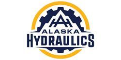 A logo for alaska hydraulics with a gear in the middle.