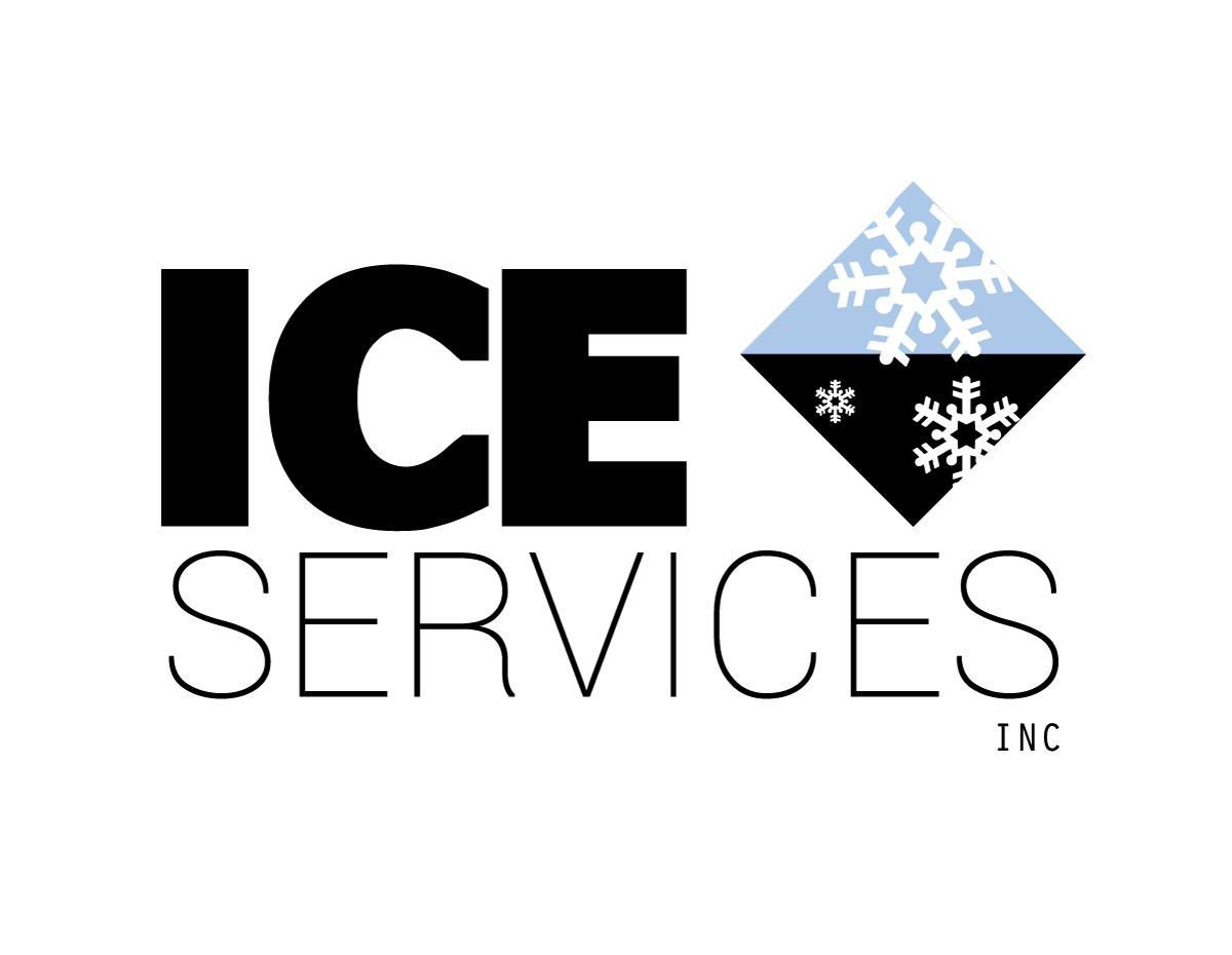 A logo for ice services with snowflakes on it
