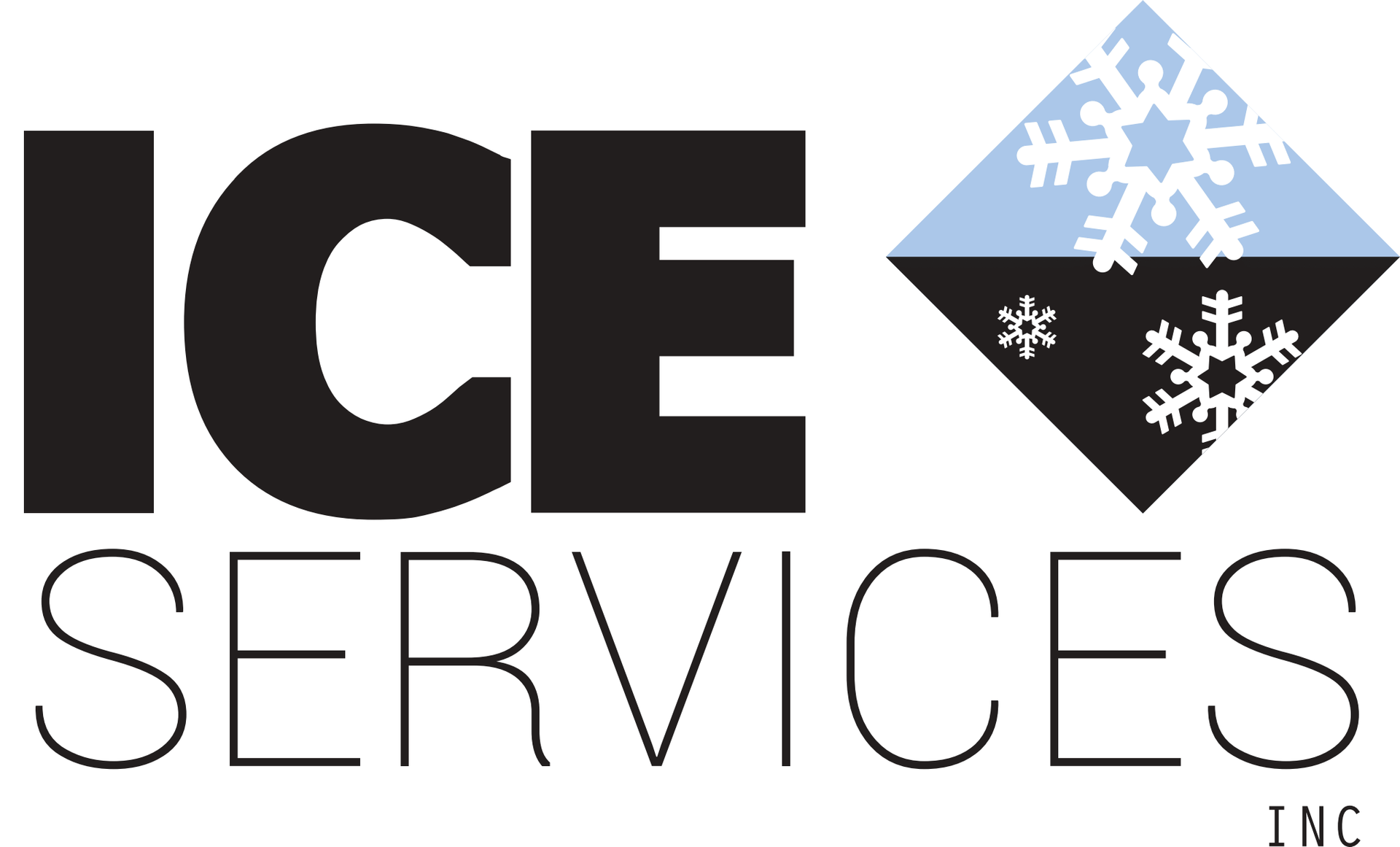 A logo for ice services with snowflakes on it