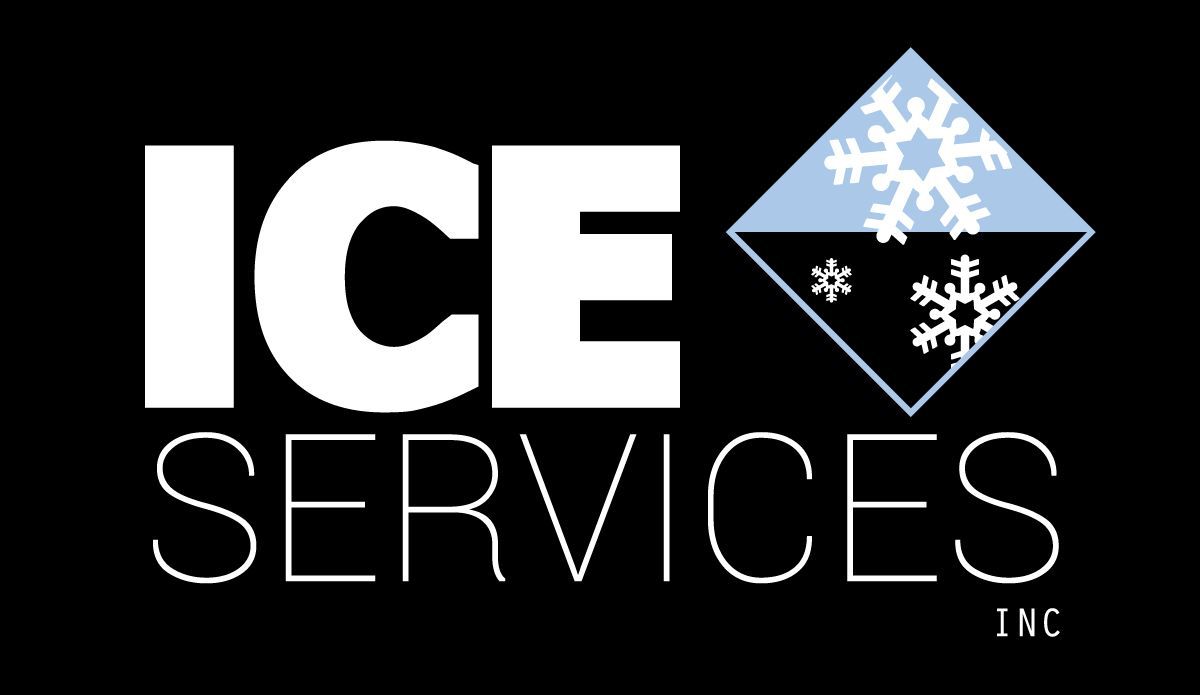 Ice services logo on a black background with snowflakes