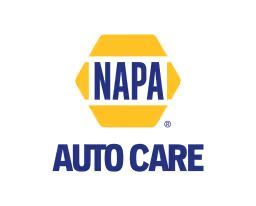 NAPA Auto Care logo with blue text inside a yellow hexagon emblem