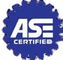 ASE Certified blue gear-shaped logo with white “ASE CERTIFIED” text