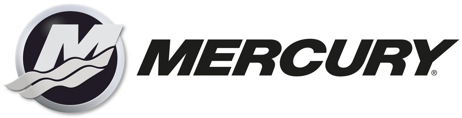 A black and white logo for mercury with a hand in a circle.